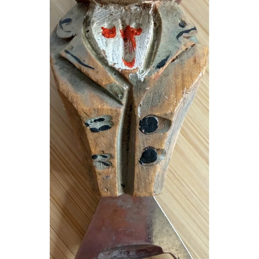 Vintage Hand-Carved Wooden Figural Bottle Opener Whimsical Man European Folk Art